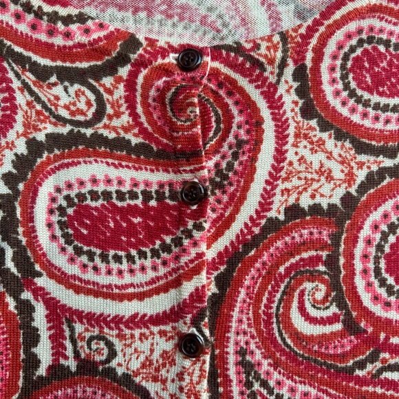 Talbots Pure Merino Wool Cardigan 3/4 Sleeve Burnt Orange Paisley - Picture 5 of 8